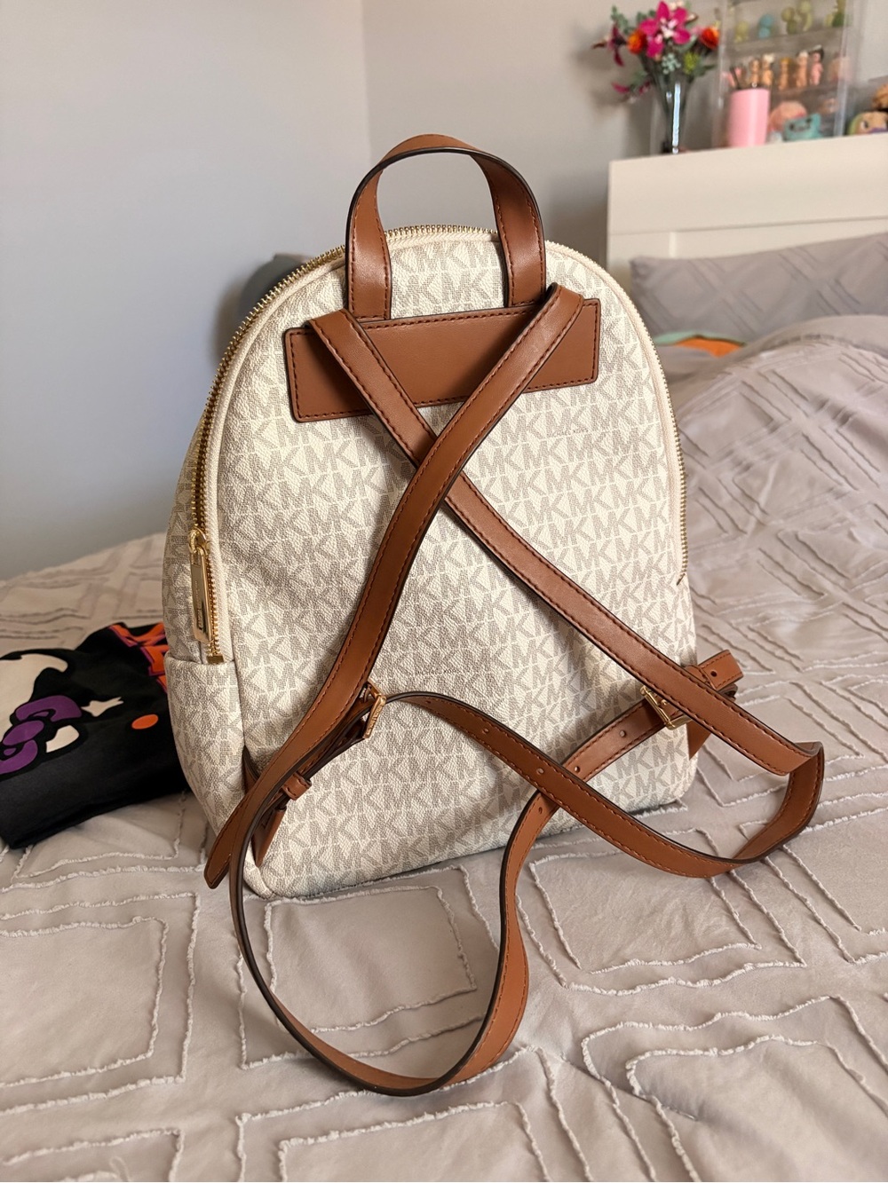 Michael Kors Beige Logo Mini Backpack with Gold Studs - Picture 2 of 2